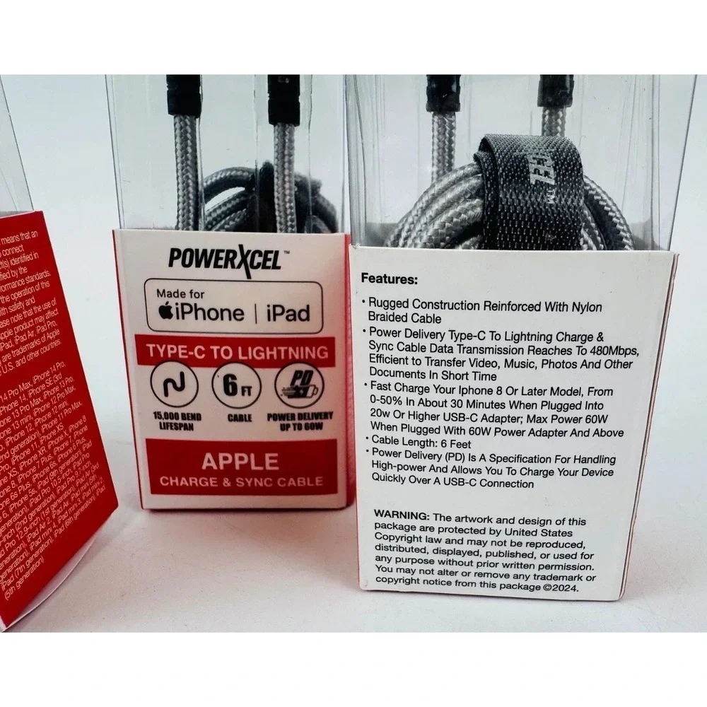PowerXcel 6ft Type-C Cable 60W Power Delivery iPhone Sync Charger